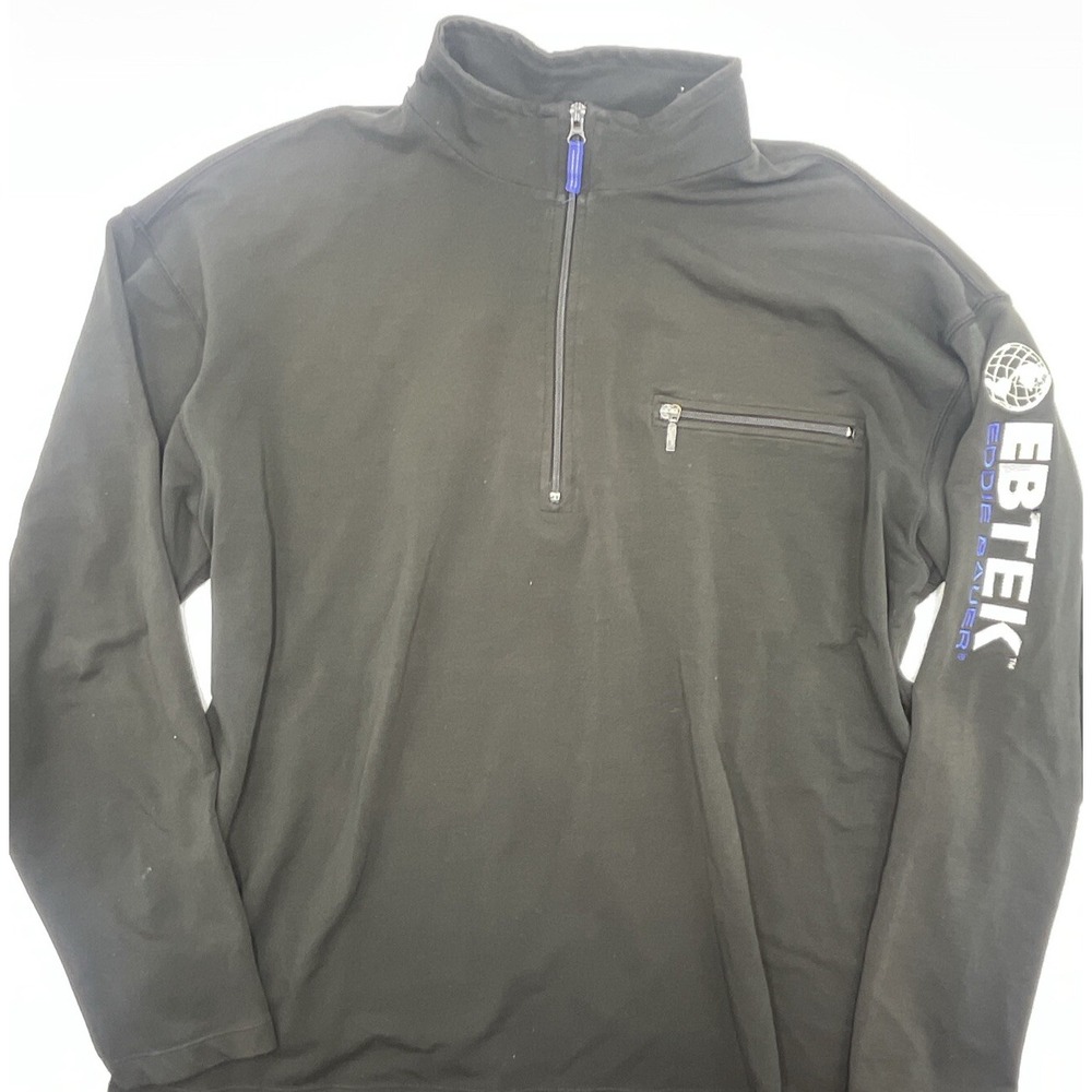Eddie Bauer Sweater‎ Men XL Black Ebtek Sweatshirt 1/4 Zip Vintage 90s USA 6166
